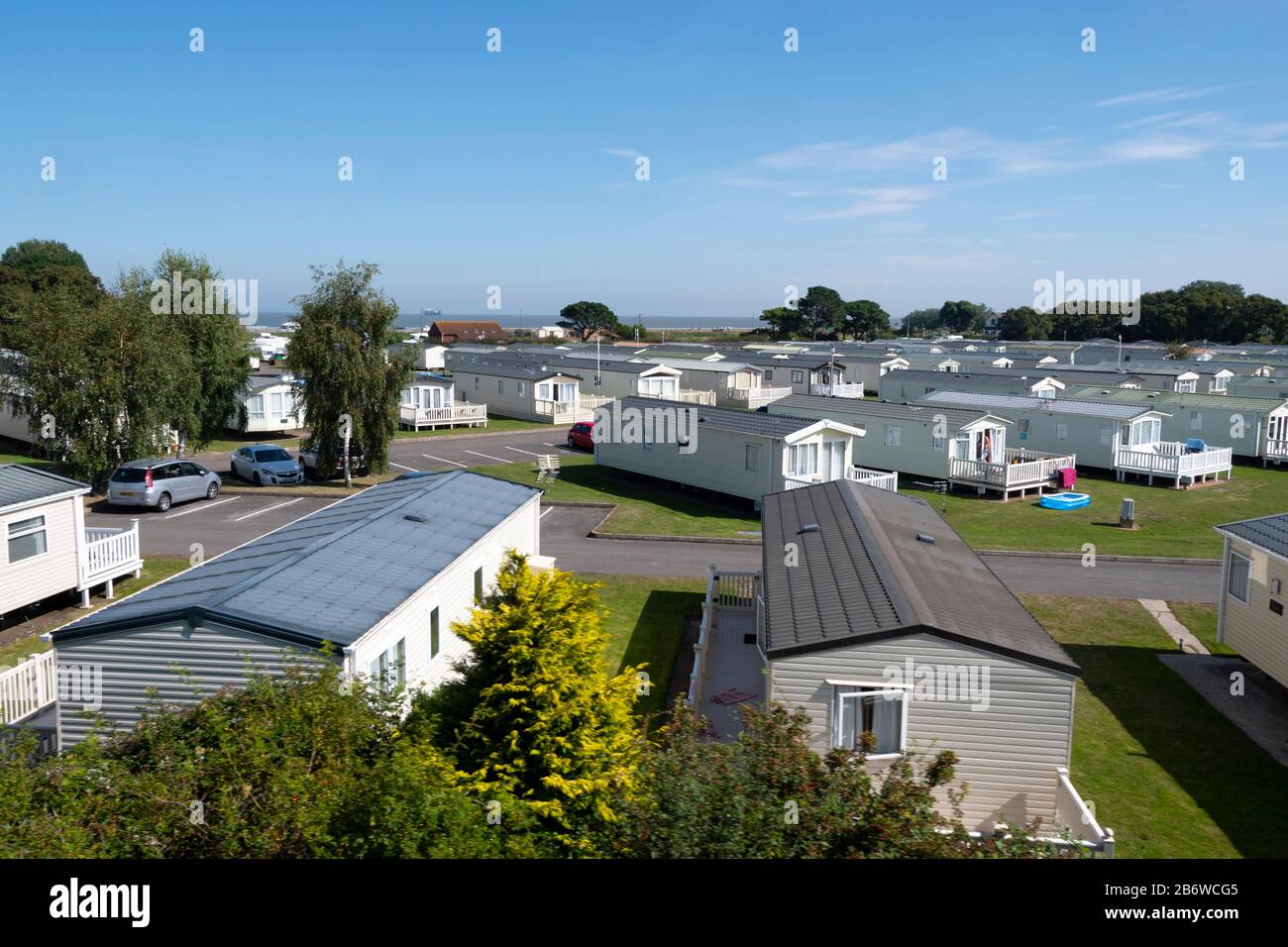 Caravans in Holiday Park at Blue Anchor, Minehead, Somerset, England Stock Photo