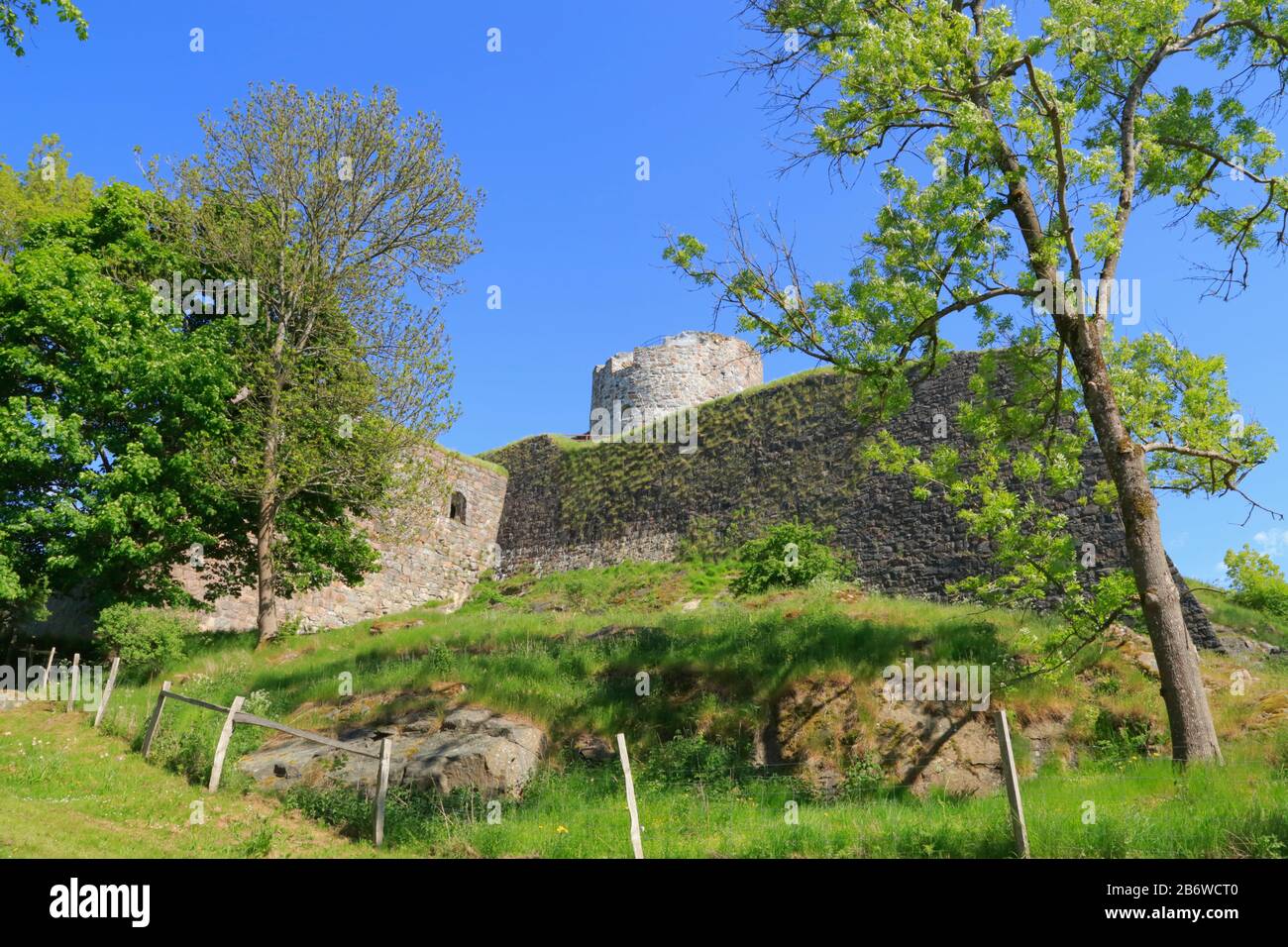 Facade of the 700 year old Bohus Fortress in Kungälv, Sweden. The building is owned by the Swedish National Property Board (Statens Fastighetsverk). Stock Photo