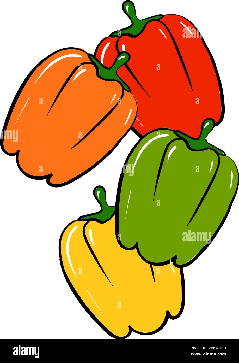 Multicolor peppers, illustration, vector on white background. Stock Vector