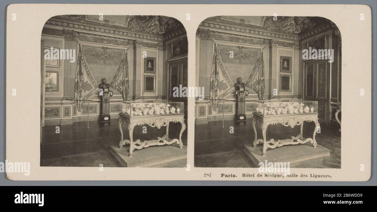 Interior of the Salle des Ligueurs in the Hôtel de Sevigne Paris Paris. Hôtel de Sevigne, Salle des Ligueurs (title object) Property Type: Stereo picture Item number: RP-F 00-8958 Inscriptions / Brands: number, recto, printed: '287'opschrift, verso, printed:' Photo Neue Gesellschaft A.-G . Steglitz-Berlin 1904.' Manufacturer : Photographer: Neue Photo Gesellschaft (listed property) Place manufacture: Paris Date: 1904 Material: cardboard paper technique: gelatin silver print dimensions: Secondary medium: H 88 mm × W 179 mm Subject: hôtel, ie small palace in the city - AA - civic architecture: i Stock Photo