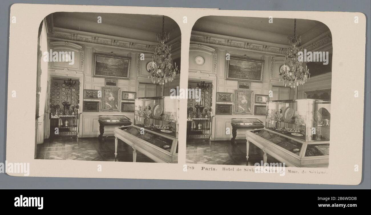 Interior of the Salon de Madame de Sevigne in the Hôtel de Sevigne Paris Paris. Hôtel de Sevigne, Salon de Mme. de Sevigne (title object) Property Type: Stereo picture Item number: RP-F 00-8960 Inscriptions / Brands: number, recto, printed: '289'opschrift, verso, printed: Neue Gesellschaft Photo A.-G. Steglitz-Berlin 1903.' Manufacturer : Photographer: Neue Photo Gesellschaft (listed property) Place manufacture: Paris Date: 1903 Material: cardboard paper technique: gelatin silver print dimensions: Secondary medium: H 88 mm × W 179 mm Subject: hôtel, ie small palace in the city - AA - civic arc Stock Photo