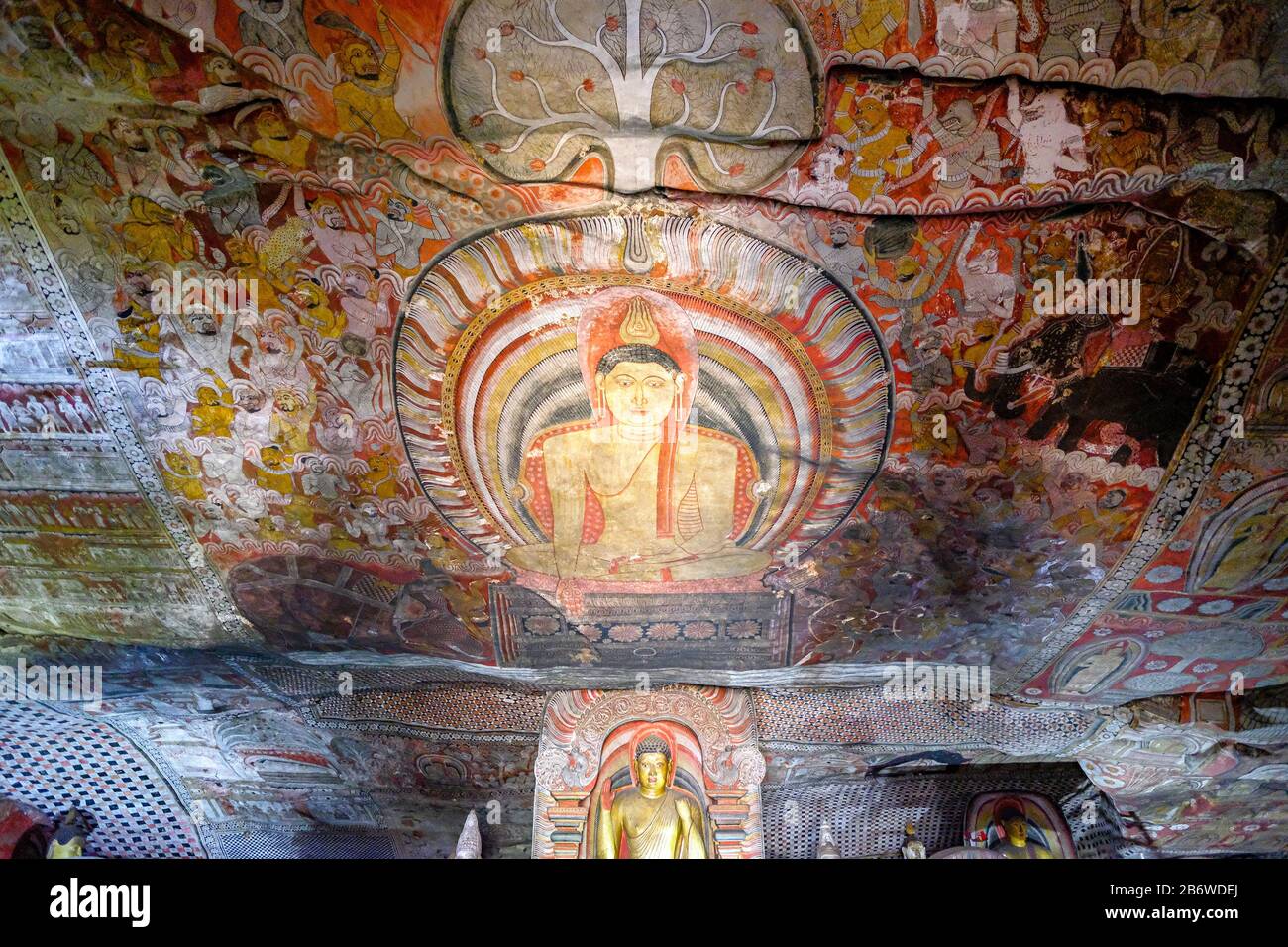 Dambulla, Sri Lanka - February 2020: Buddha painted inside Dambulla cave temple on February 8, 2020 in Dambulla, Sri Lanka. Stock Photo