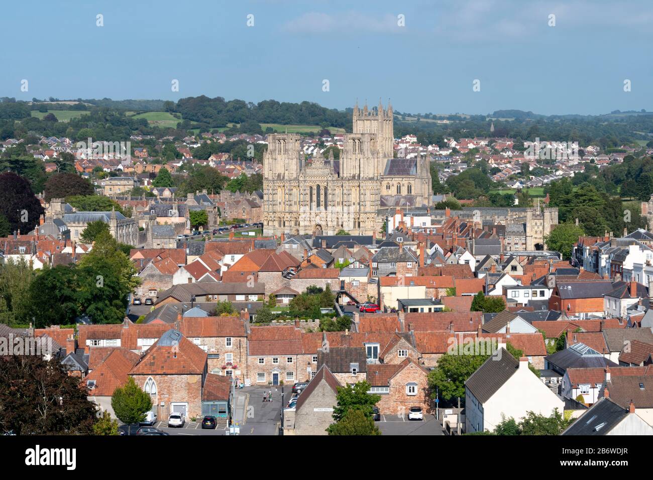 Street and houses in Wells, Somerset, England, taken from the Parish church tower Stock Photo