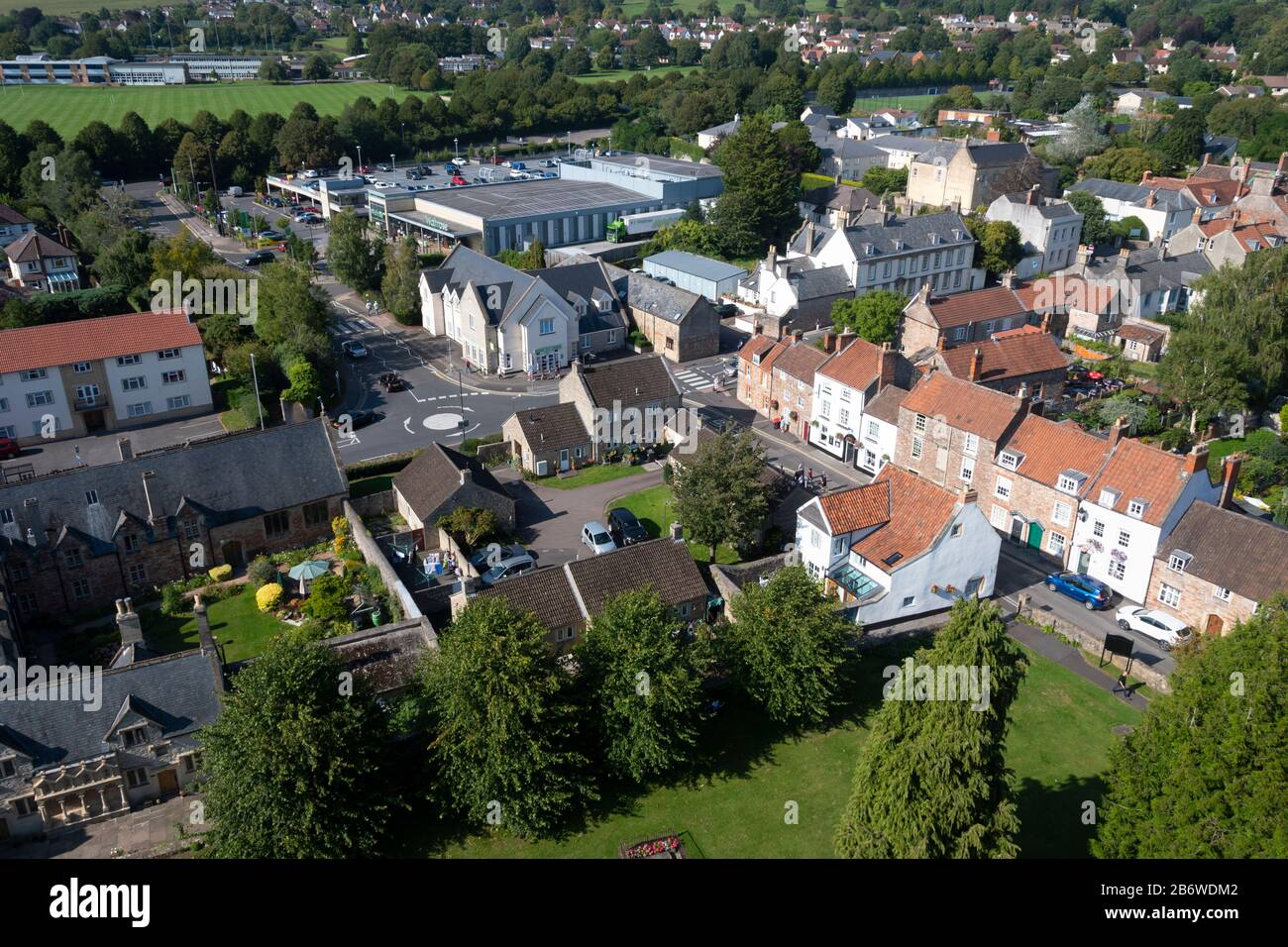 Street and houses in Wells, Somerset, England, taken from the Parish