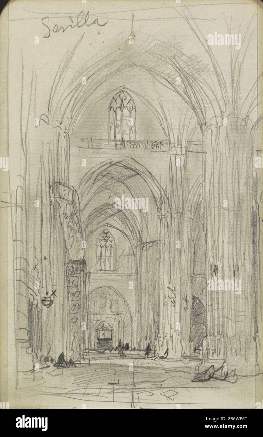 Interieur van de kathedraal van Sevilla Interior of the Cathedral of Seville  Property Type: sketchbook sheet Item number: RP-T-1949-658-17 Inscriptions  / Brands: annotation, handwritten 