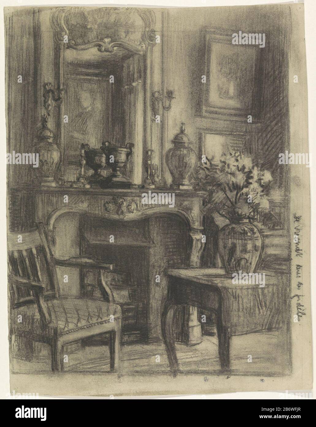 Interior of office of Mr. and Mrs. R. Janssens, Avenue Molière Property  Type: Drawing Object number: RP-T-1948-481 Inscriptions / Brands:  inscription: "Intérieur du bureau de M. et Mme R. Janssens, Avenue Molière'