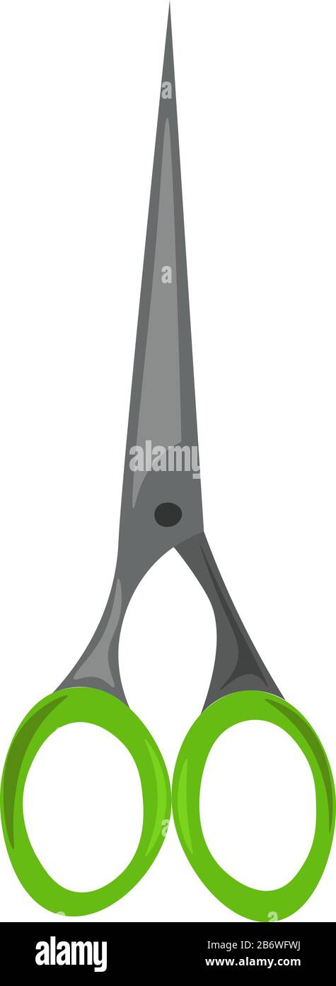 Green scissors, illustration, vector on white background. Stock Vector