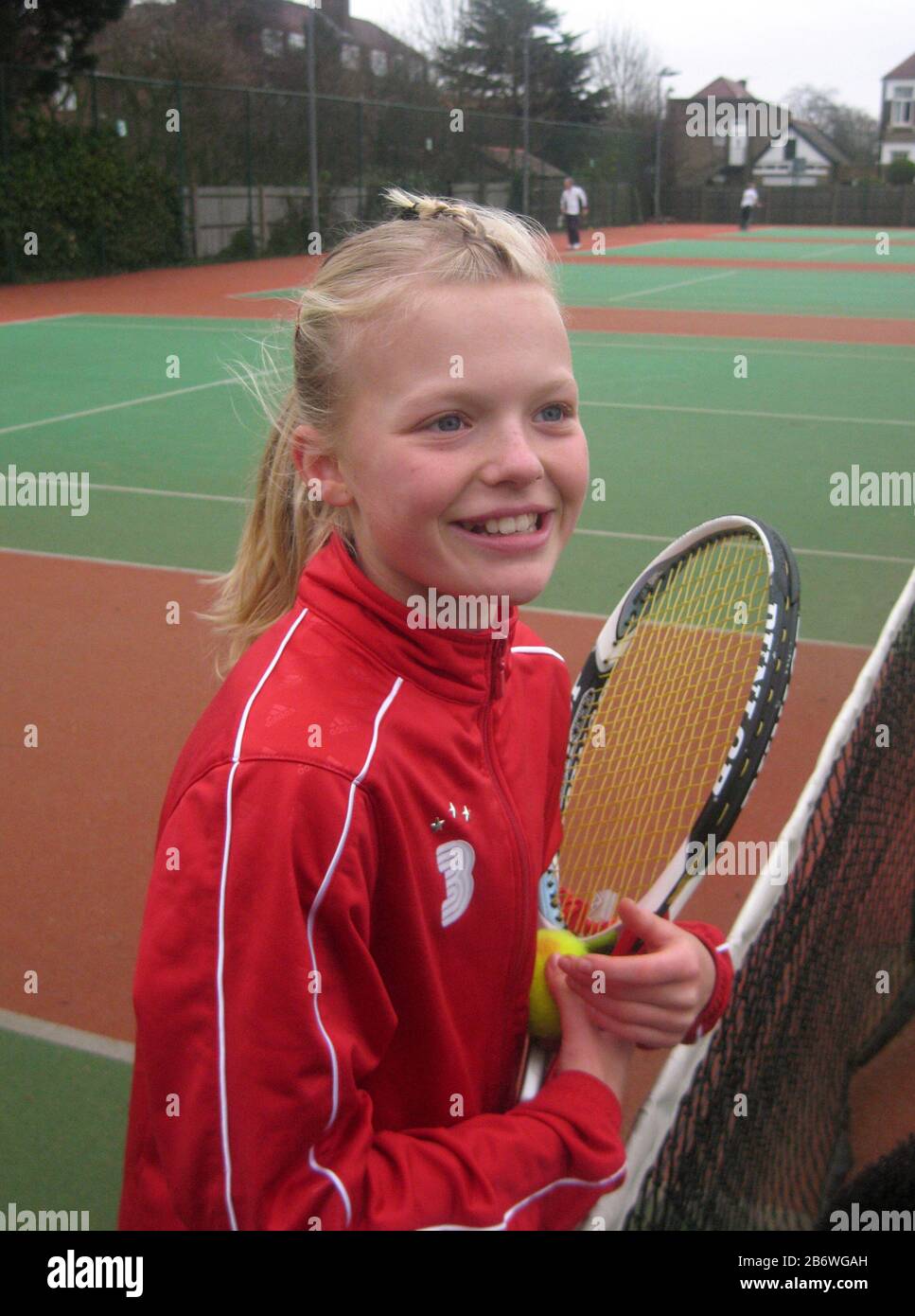 Harriet Dart, British tennis player, pictured at age 11 at the South Hampstead Tennis Club, London Stock Photo