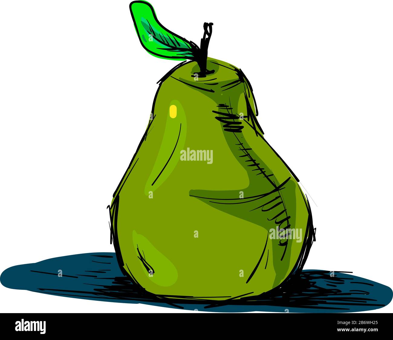 Green pear drawing, illustration, vector on white background Stock