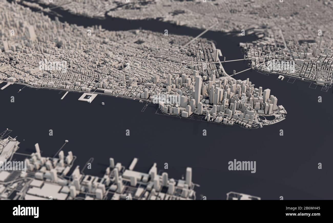 New York city map 3D Rendering. Aerial satellite view Stock Photo Alamy