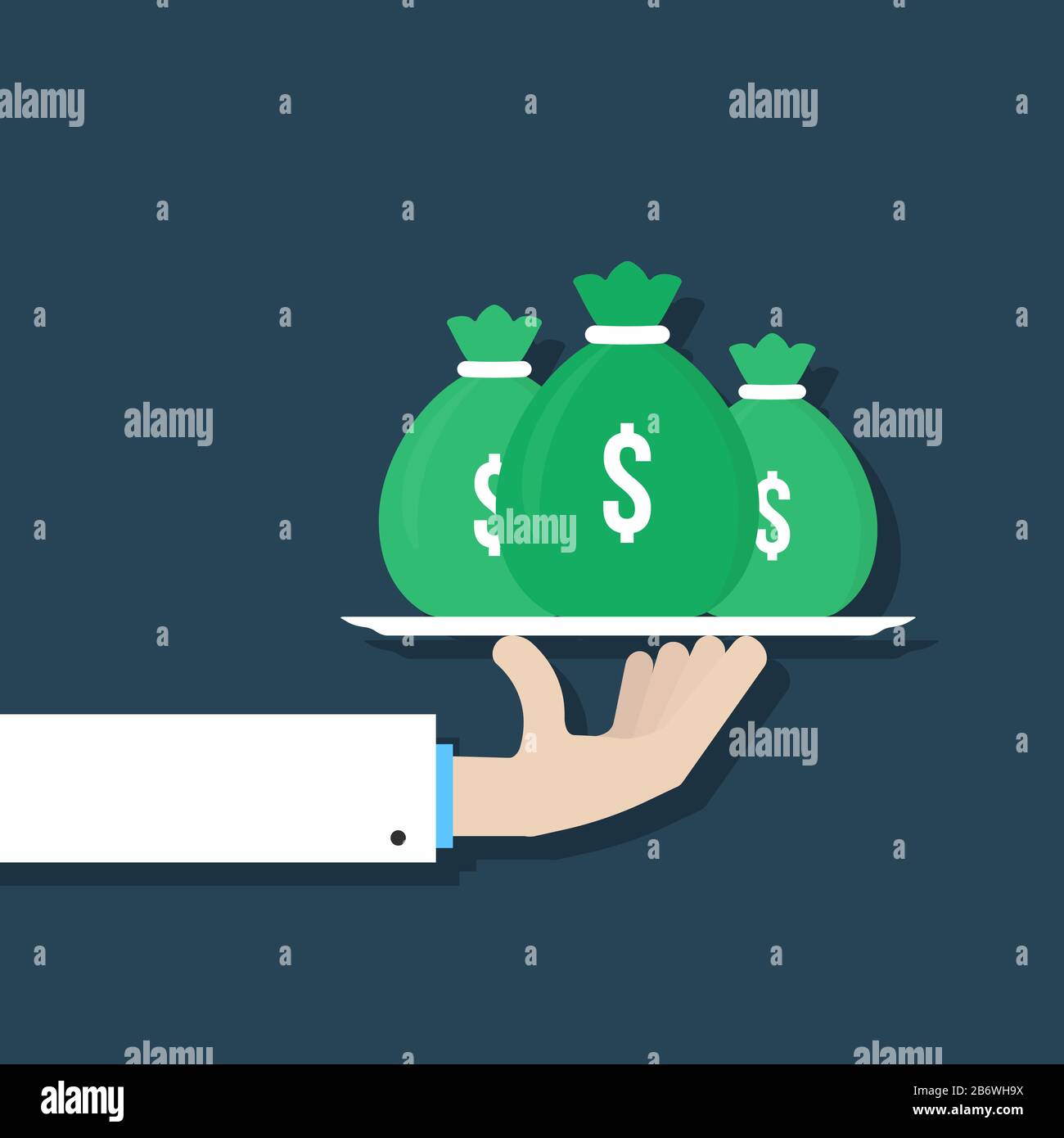 hand holding green money bag on dish Stock Vector Image & Art Alamy