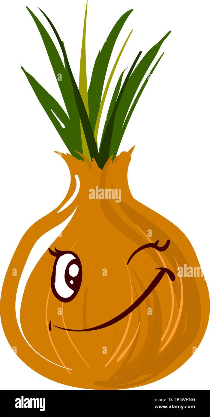 Winking onion, illustration, vector on white background. Stock Vector