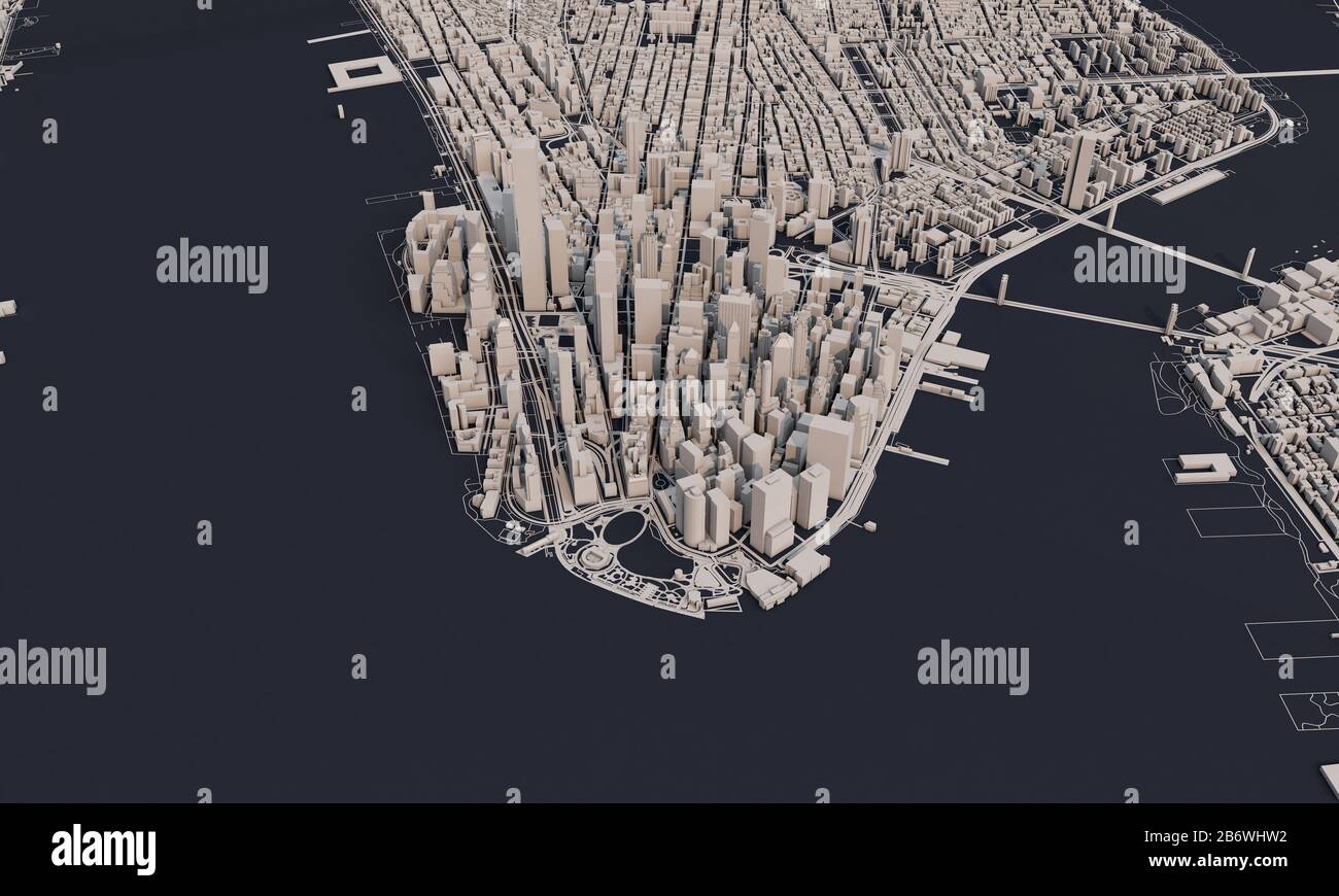 New York city map 3D Rendering. Aerial satellite view Stock Photo Alamy