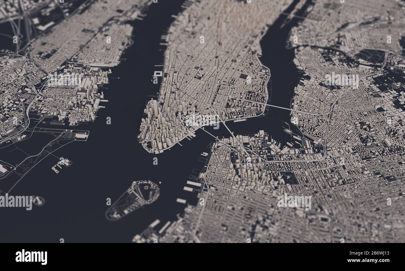 New York city map 3D Rendering. Aerial satellite view Stock Photo Alamy