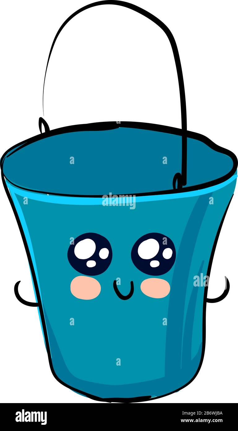 Cute blue bucket, illustration, vector on white background Stock Vector