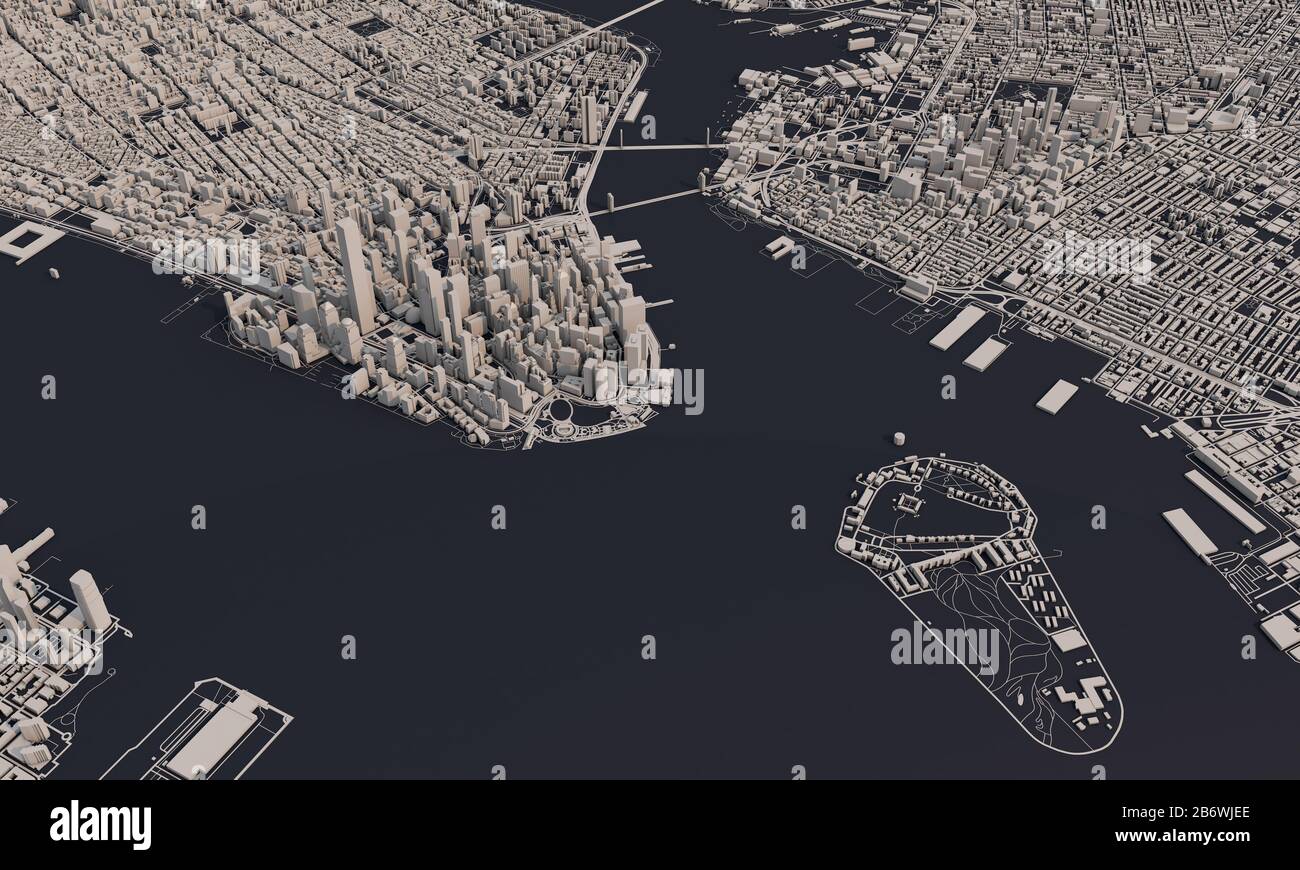 New York city map 3D Rendering. Aerial satellite view Stock Photo Alamy