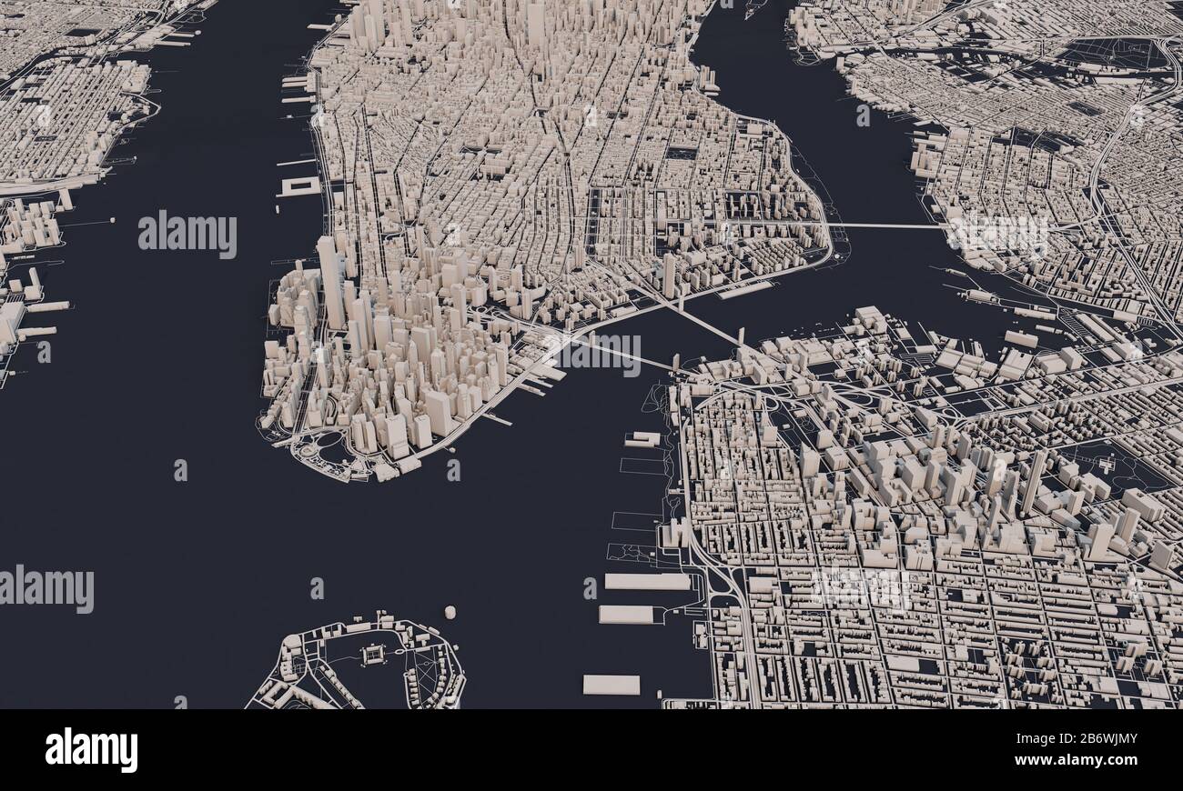 New York City Map 3d Rendering Aerial Satellite View Stock Photo Alamy