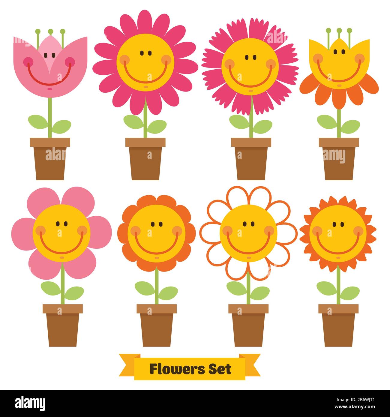 Cute flowers emoticon set. Funny flowers collection Stock Vector Image &  Art - Alamy