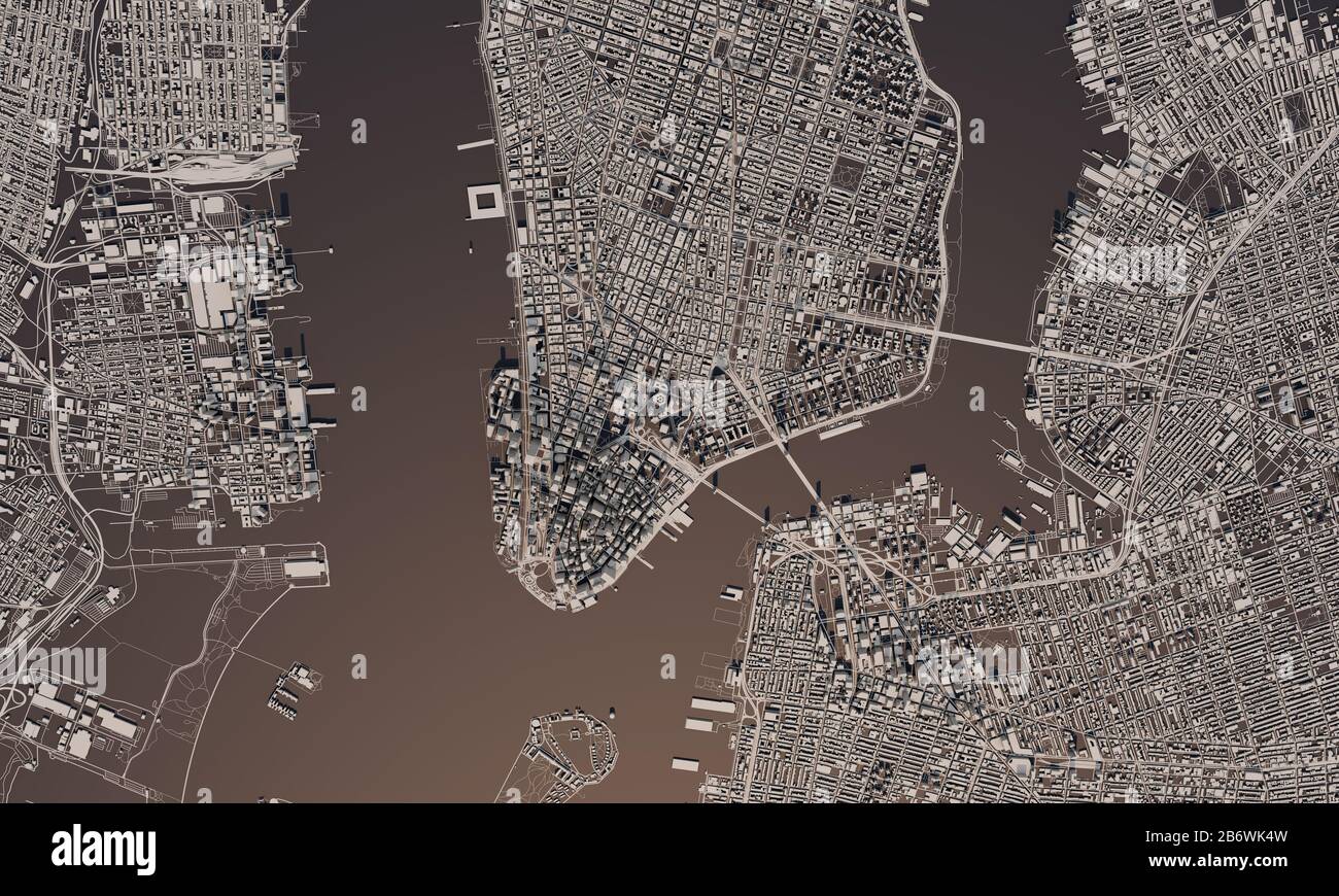 Satellite view new york city hi res - New York City Map 3d Rendering Aerial Satellite View 2B6WK4W
