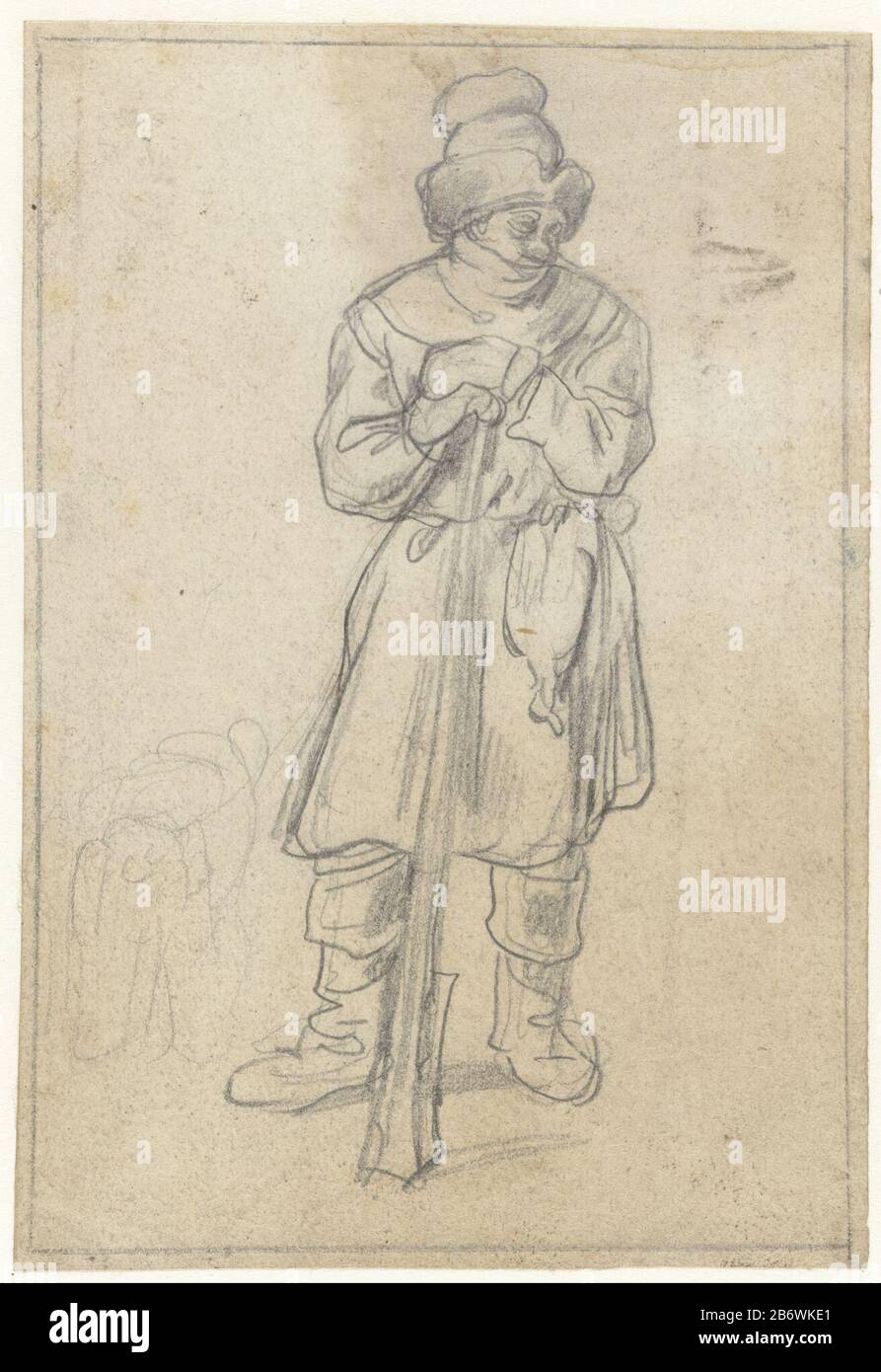 Jager met eend aan zijn gordel Hunter with duck on his belt object type: drawing Object number: RP-T-1886-A-684 Manufacturer :  draftsman: Hendrick Avercamp Dating: 1595 - 1634 Physical characteristics: pencil material: paper pencil Dimensions: h 173 mm × W 117 mm Stock Photo