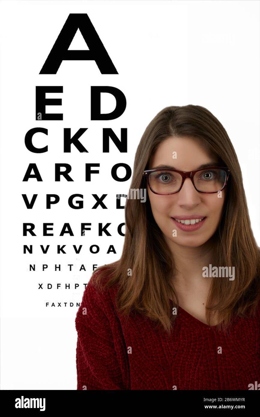 beautiful girl on eye vision test Stock Photo Alamy
