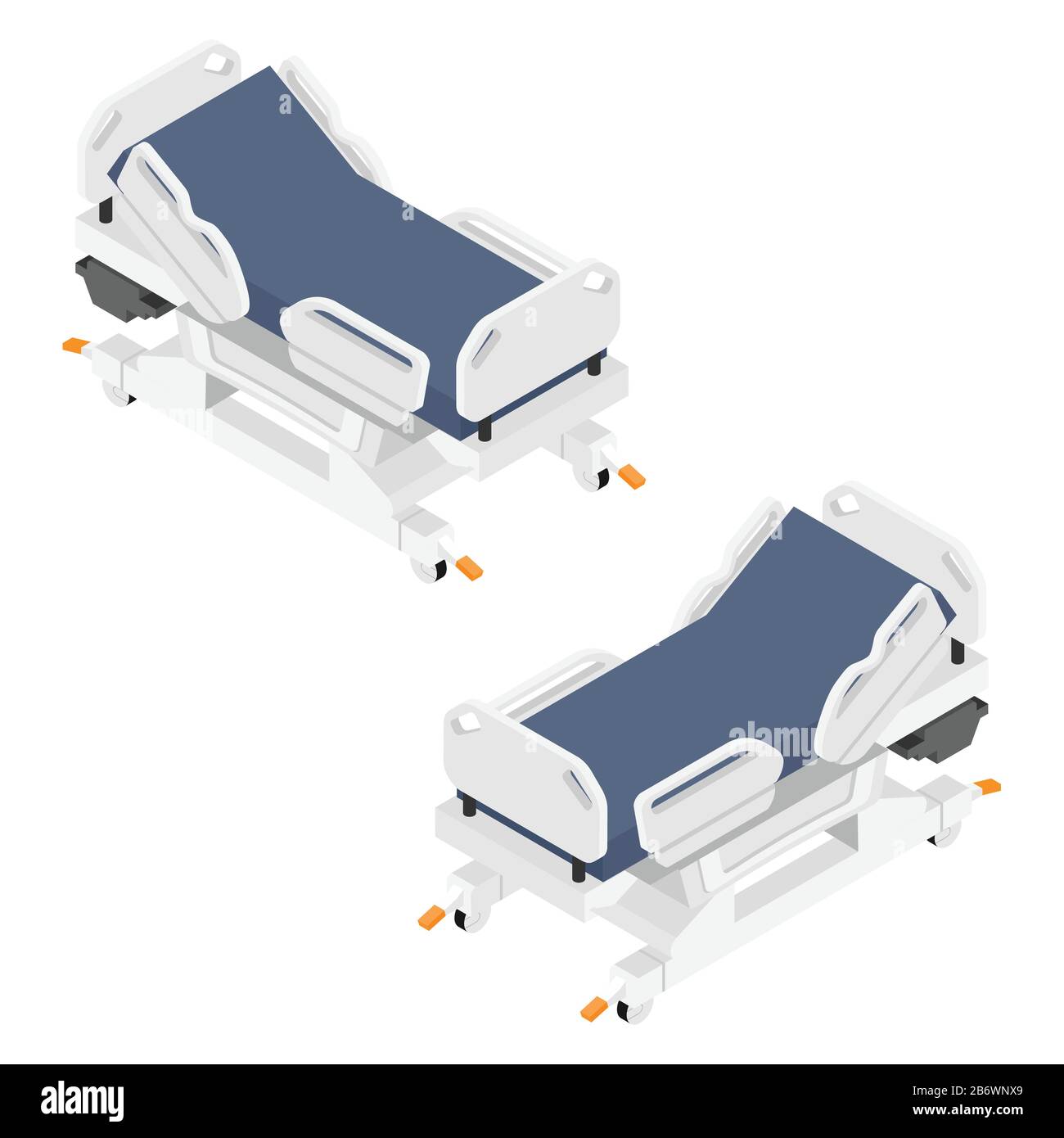 Mobile hospital medical beds in different positions isometric view