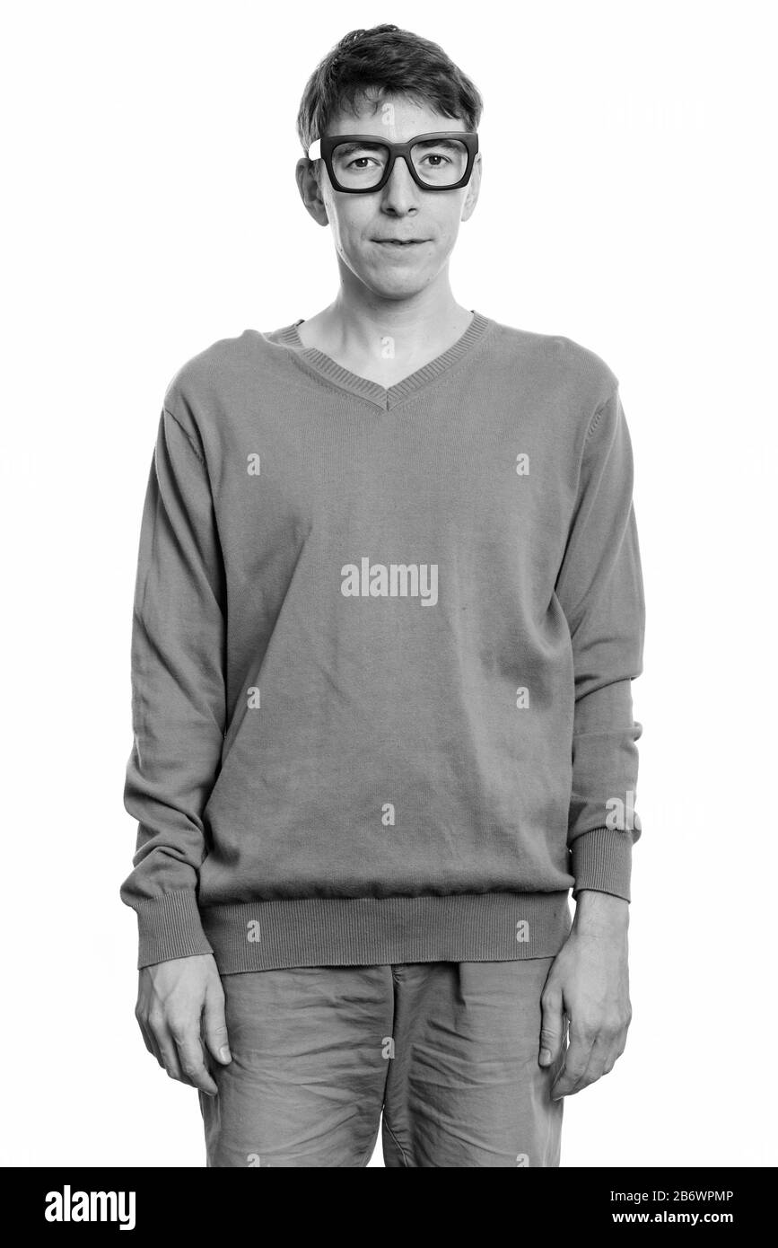 Standing student wearing glasses Black and White Stock Photos Images