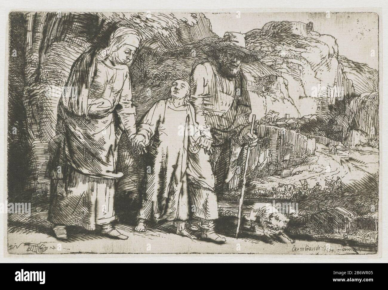Jezus keert terug uit de tempel met Jozef en Maria Jesus returned from the temple by Mary and Joseph Property Type: picture Item number: RP-P-1962-32Catalogusreferentie: New Hollstein Dutch 276-1 (1) Bartsch 60-1 (1) 60-1 Hollstein Dutch (1) Markings / Brands: signature and date lower right: Rembrandt f 1654'merk, verso left: Lugt 2228merk, verso left: Lugt 402inscriptie, verso central pencil: 'C. 17855 (Colnaghi number) brand, verso left: Lugt 3020-3023 Manufacturer : printmaker Rembrandt van Rijn (listed building) in its design: Rembrandt van Rijn Date: 1654 Physical Features: Etching and dr Stock Photo
