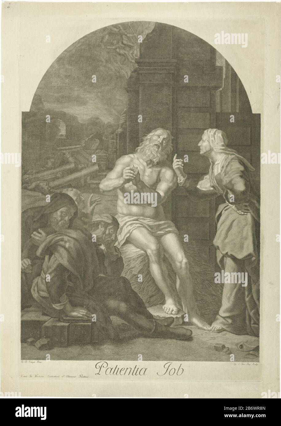 Job op de mesthoop Patienta Job (titel op object) At a ruin Job sitting on a dunghill. He is taunted by his wife, standing beside him. Links are three of his vrienden. Manufacturer : printmaker: Ignatius J. Roy (listed property) to painting: Gaspar de Crayer (listed property) Place manufacture: Southern Netherlands Date: 1594 - 1729 Physical features: car material: paper Technique: engra (printing process) Dimensions: plate edge: h 464 mm × W 315 mm Subject: Job on the dunghill (Job 2: 7-13) Stock Photo