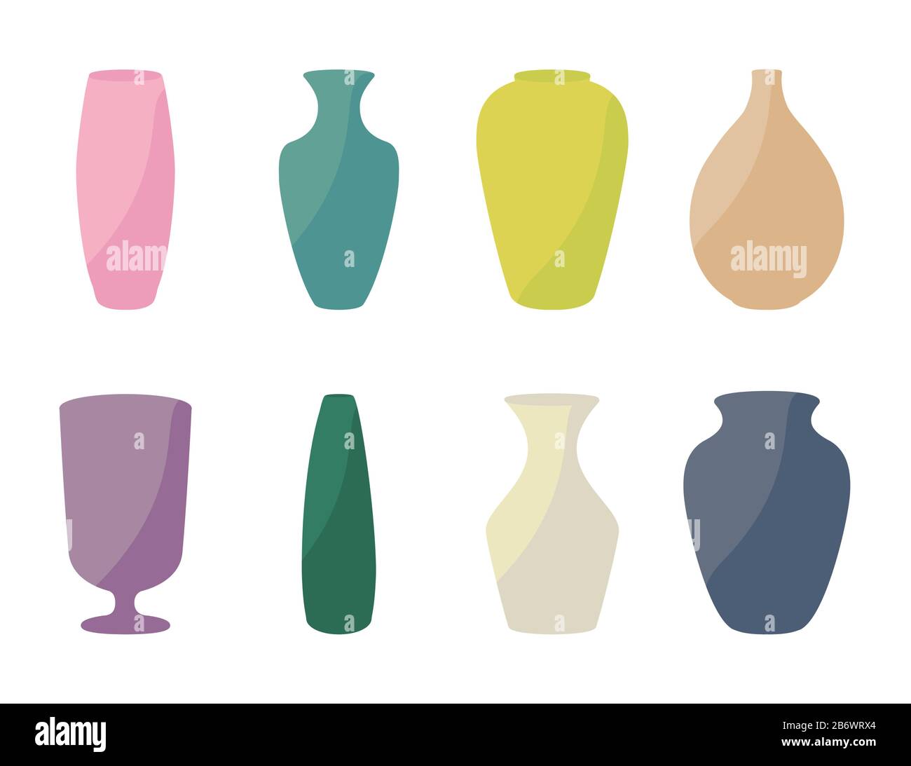 Ceramic vases collection. Colored ceramics vase, antique pottery cups