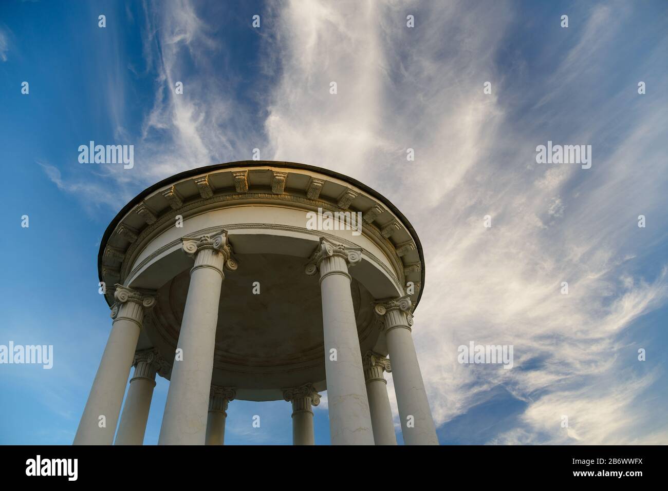 White gazebo against blue sky background. Sokirinci park Stock Photo ...