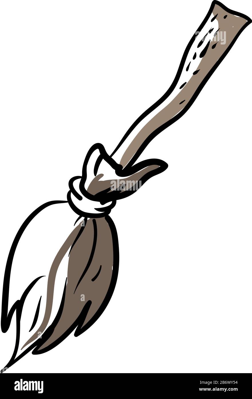 Broom drawing, illustration, vector on white background Stock Vector