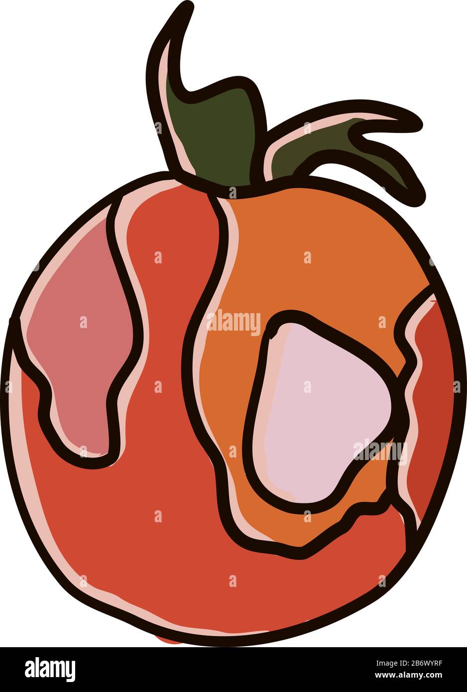 Tomato with greens, illustration, vector on white background. Stock Vector