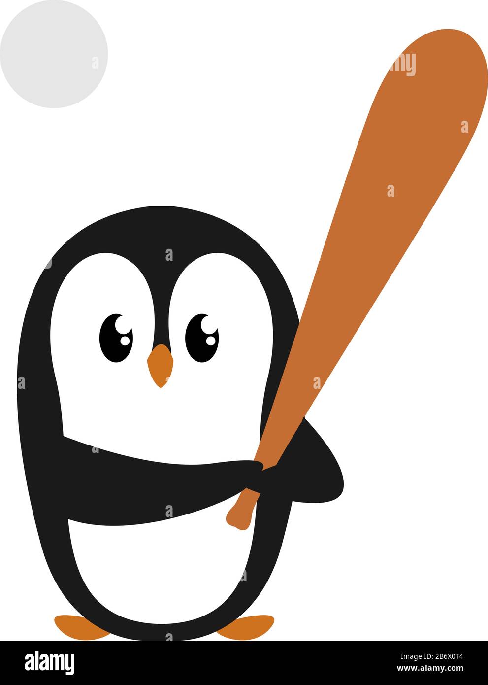 Penguin with baseball bat, illustration, vector on white background