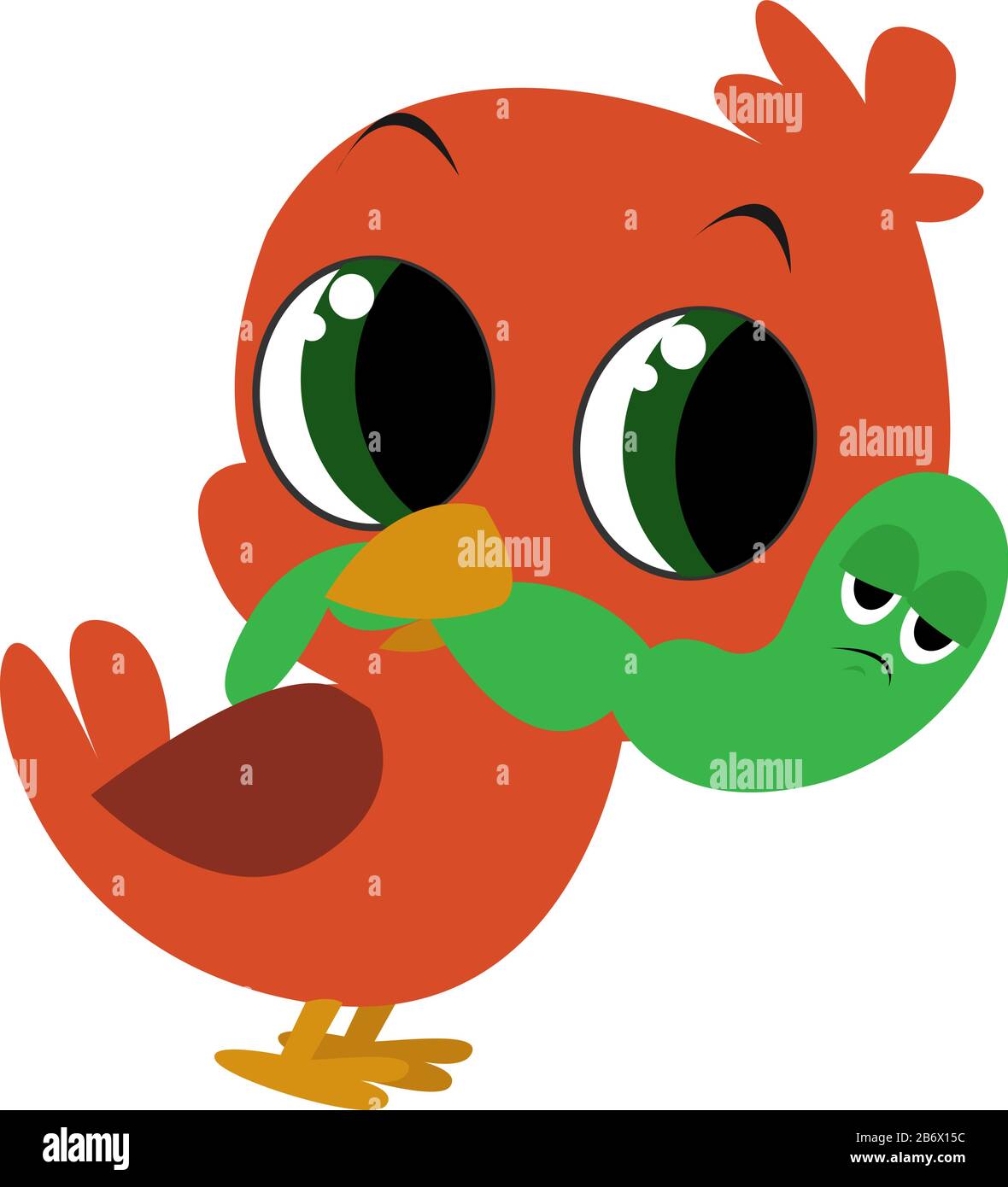 Bird with worm, illustration, vector on white background. Stock Vector