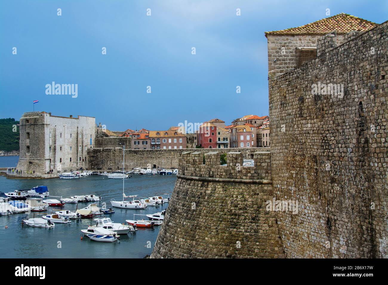 old town of Dubrovnik, harbor, city walls, Croatia UNESCO Stock Photo
