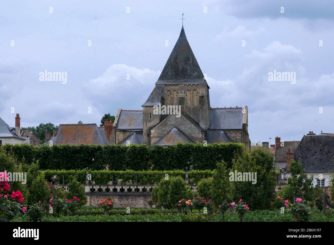 The village church of Villandry is an  11th century church dedicated to St. Stephen. This is where Joachim Carvallo, owner of the chateau is buried. Stock Photo