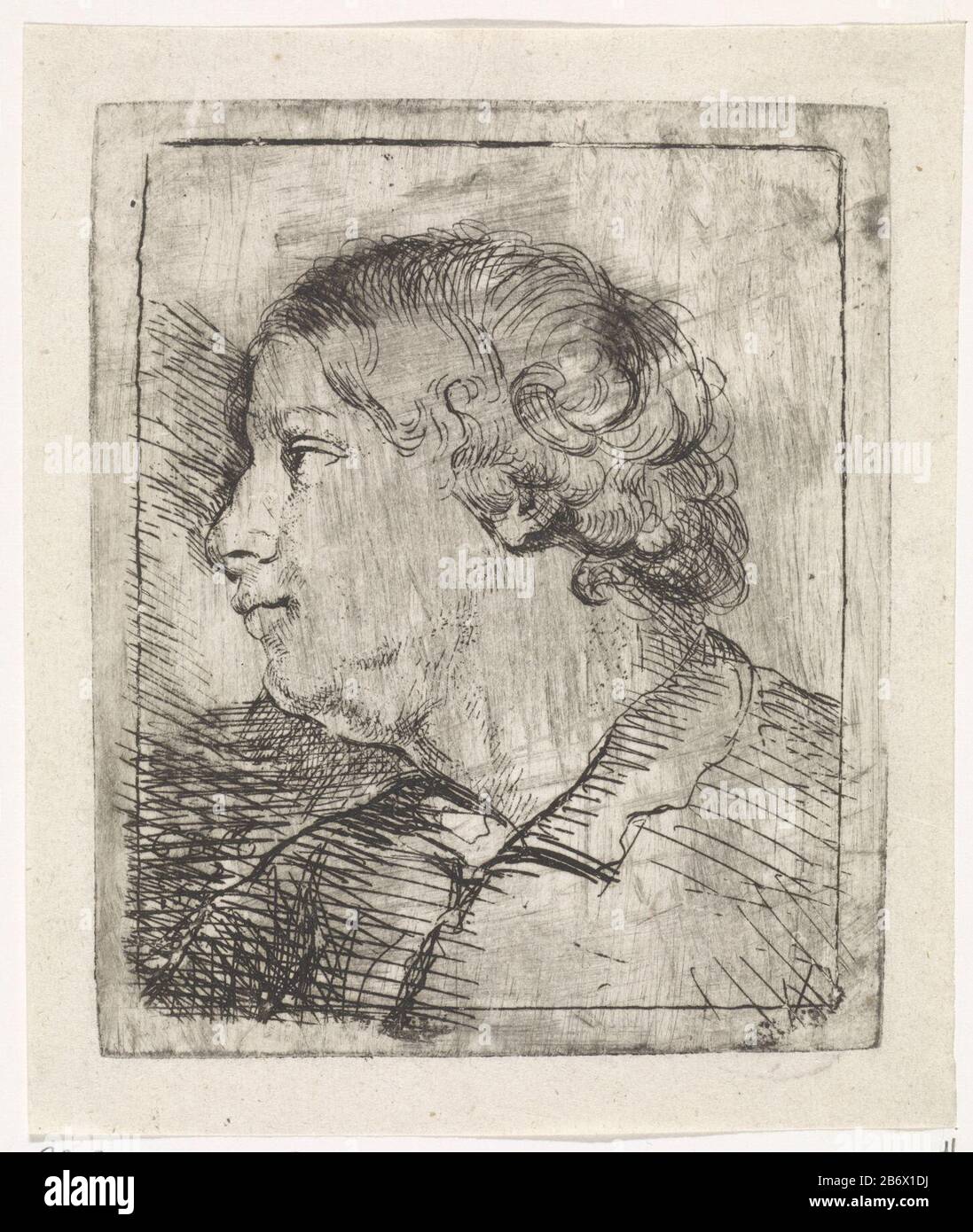 Jongeman met een platte kraag A boy with curly hair and a flat collar.  Manufacture Vervaardiger: print maker: Carel de Moor (II) Place  manufacture: the Netherlands Date: 1665 - 1738 Physical characteristics: