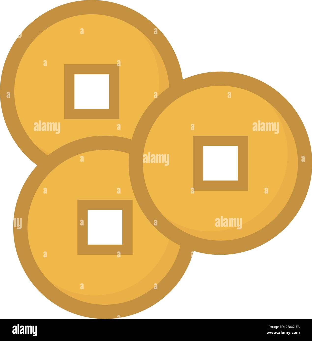 Chinese coins, illustration, vector on white background. Stock Vector