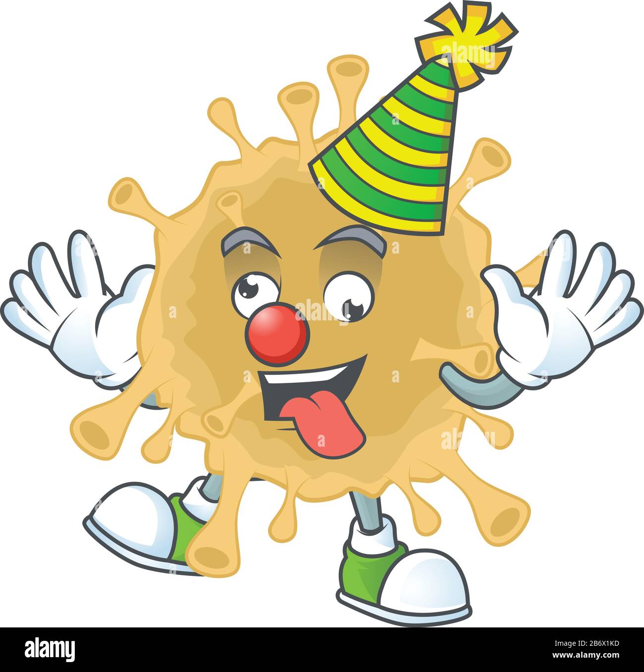 Cute And Funny Clown Coronavirus Particle Presented In Cartoon