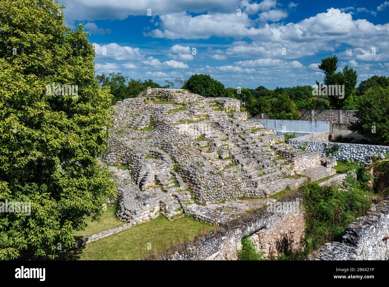 Step pyramid at Maya archaeological site in Acanceh, Yucatan state, Mexico Stock Photo