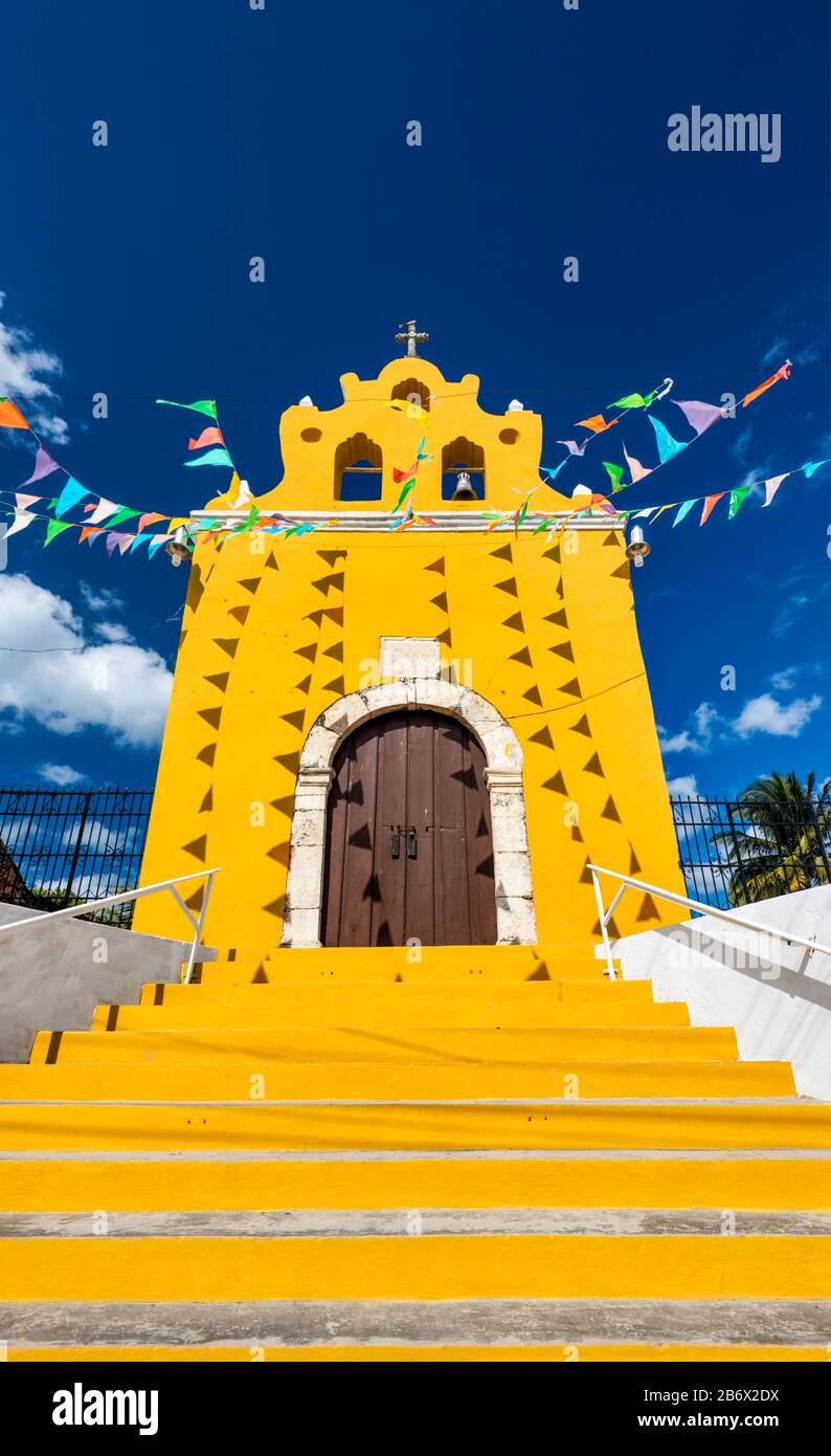 Chapel decorated with pennants in Acanceh, Yucatan state, Mexico Stock Photo