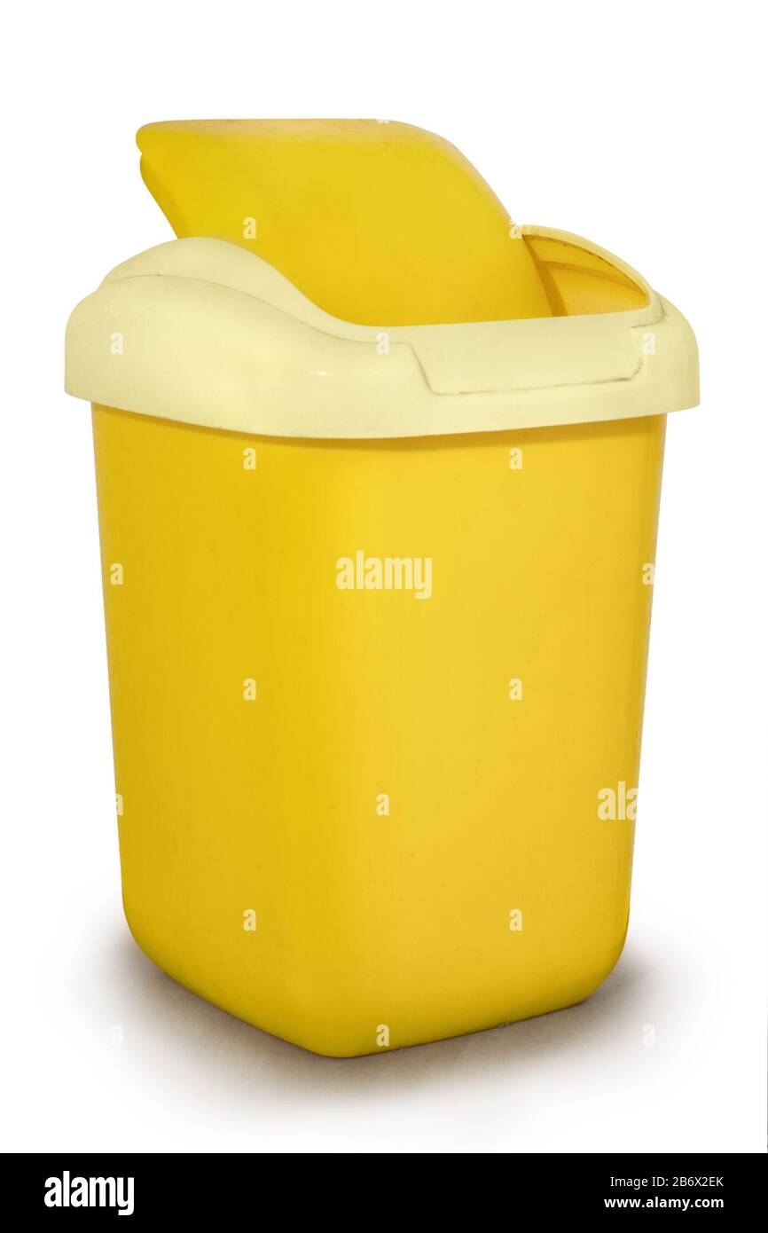 Mini Plastic Trash Can with Swing Lid. Isolated on white background