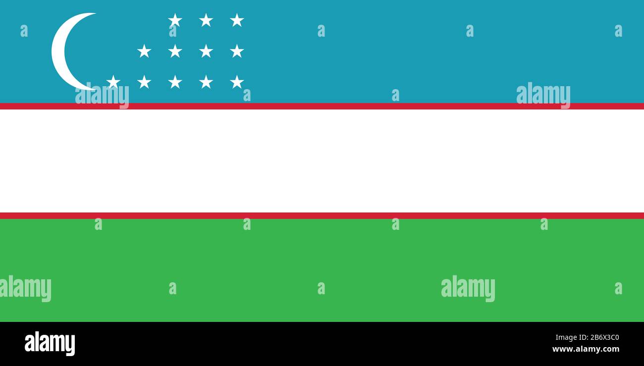 Flag of Uzbekistan - Uzbeki flag standard ratio - true RGB color mode Stock Photo