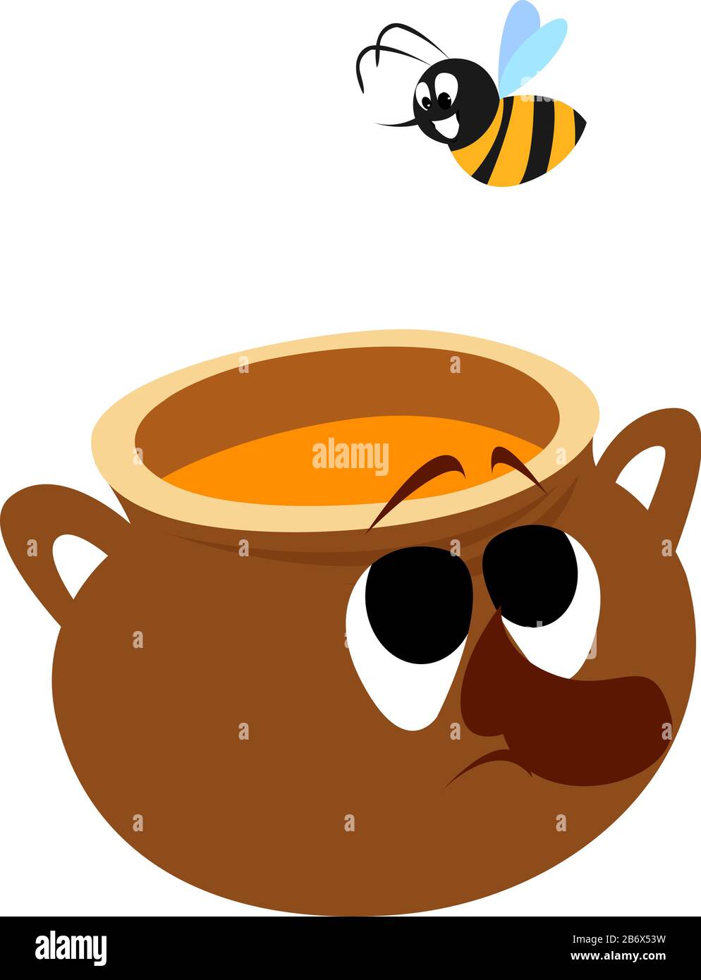 Honey pot, illustration, vector on white background. Stock Vector