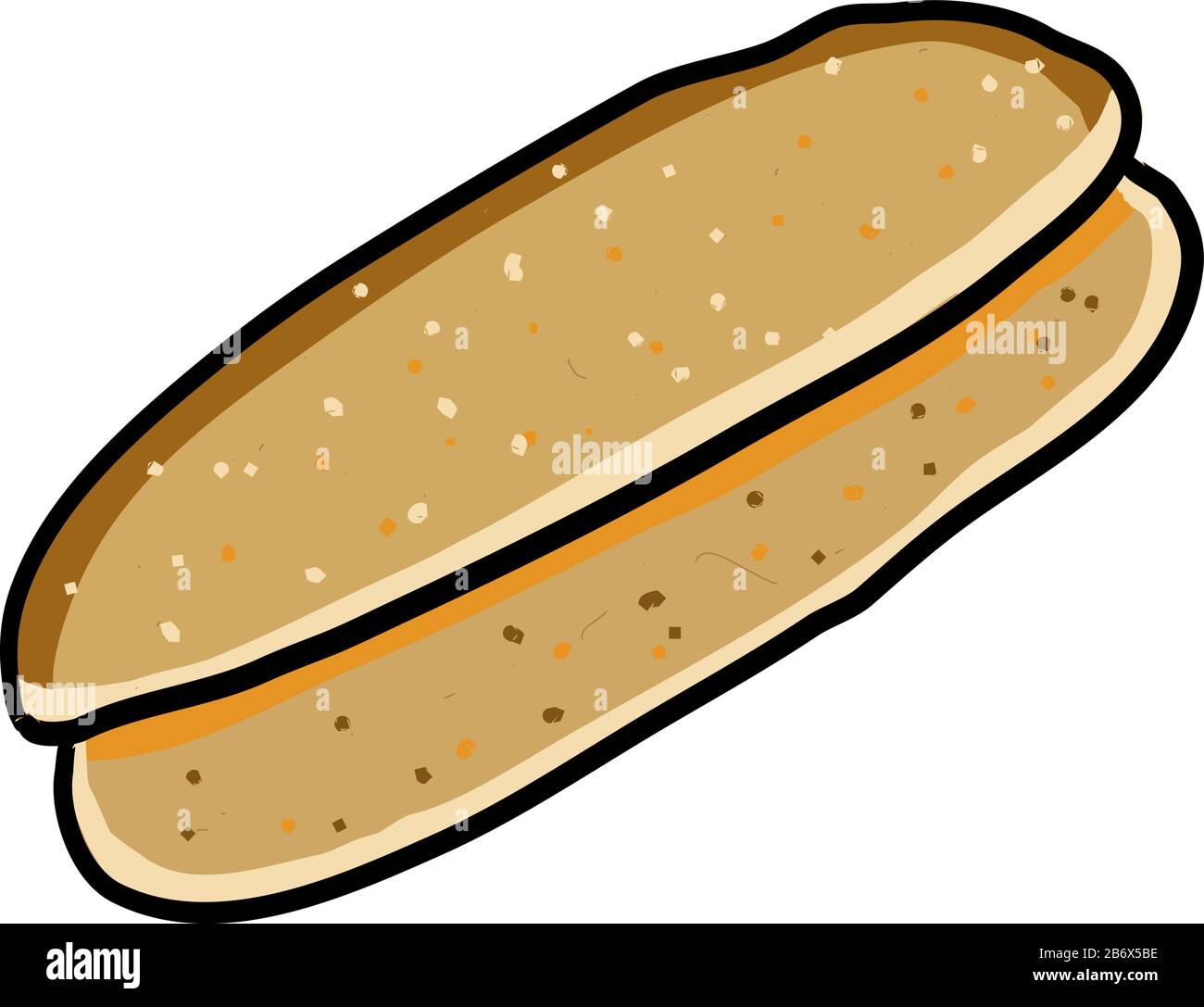 Hot dog bun, illustration, vector on white background. Stock Vector