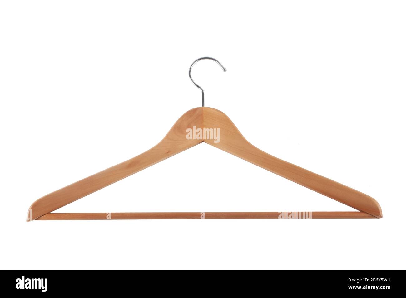 Studio shot of a wooden hanger isolated on white background Stock Photo
