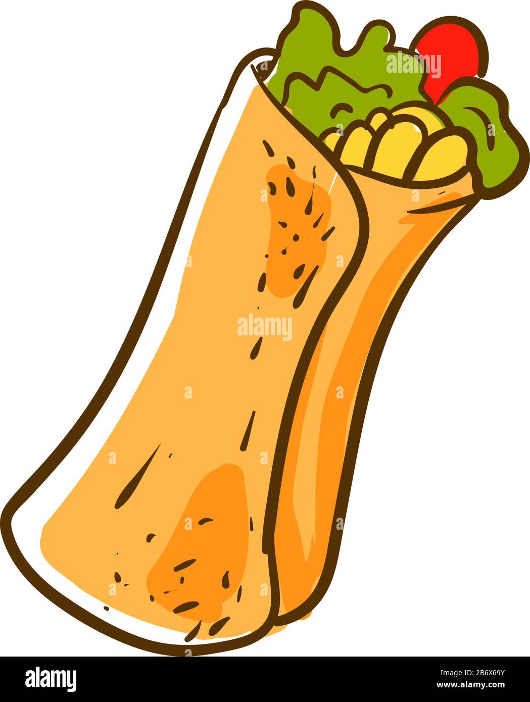 Long burrito, illustration, vector on white background. Stock Vector