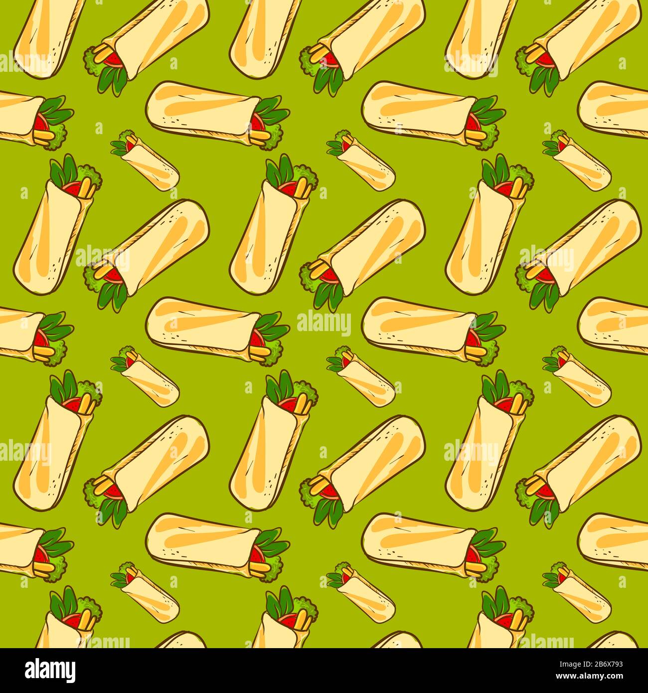 Burrito wallpaper, illustration, vector on white background Stock