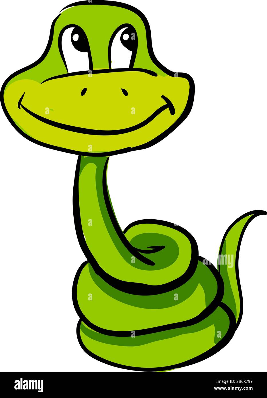 Happy green snake, illustration, vector on white background. Stock Vector